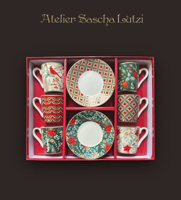 Easy Life Porzellan Espresso Tassen Weihnachtstassen 6-er Set in schöner Box