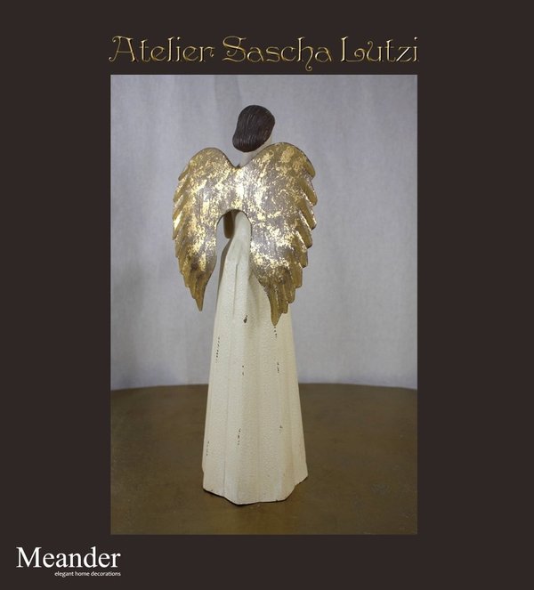 Engel Antikweiß mit goldenen Flügeln 36cm