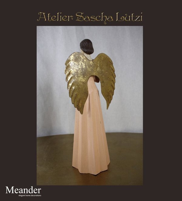 Engel Rosé mit goldenen Flügeln 36cm