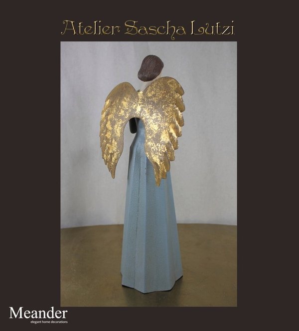 Engel Blau mit goldenen Flügeln 36cm