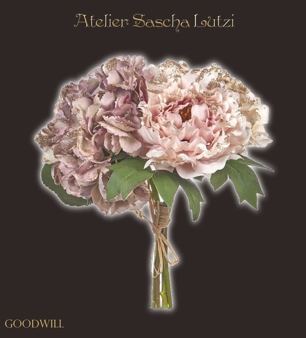Rosa Pfingstrosen Blumenstrauß mit Glitter 34cm