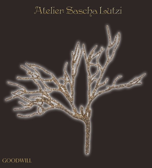 Glitter Koralle Zweig Gold 46cm