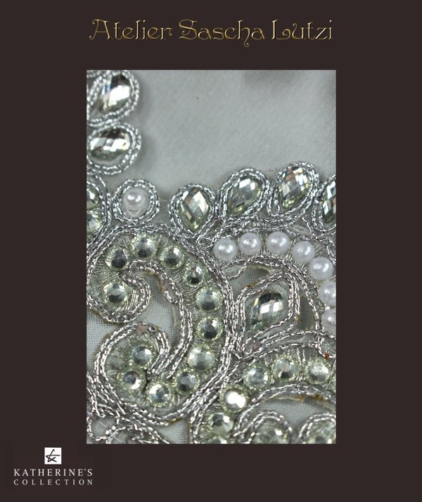 Jeweled Lace Dupion Schleifenband grau silber