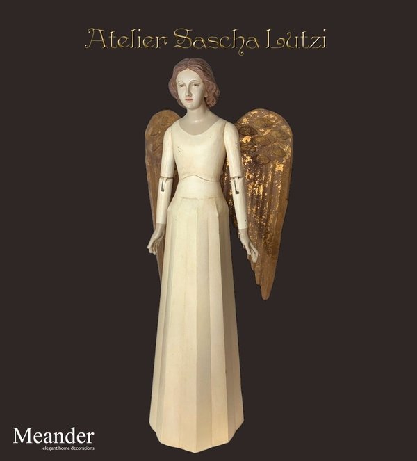 Engel Antikweiß mit goldenen Flügeln 100cm