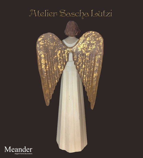 Engel Antikweiß mit goldenen Flügeln 100cm