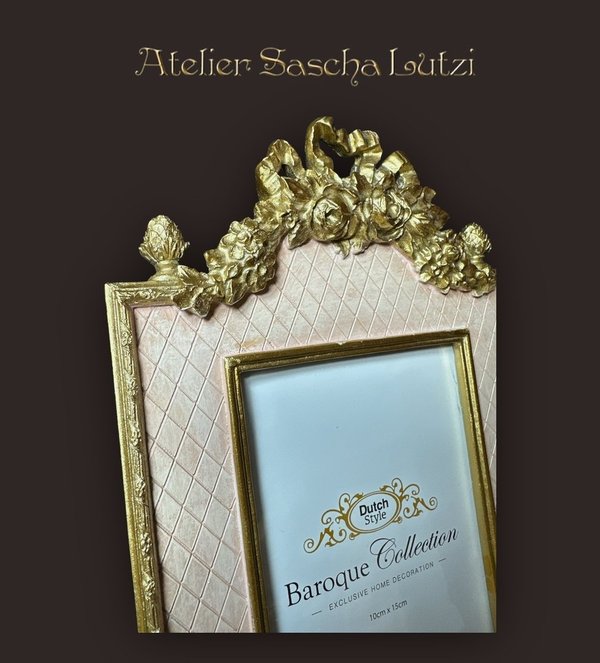 Verspielter Bilderrahmen Baroque Barock Gold Rosé Rechteck 19 x 30cm