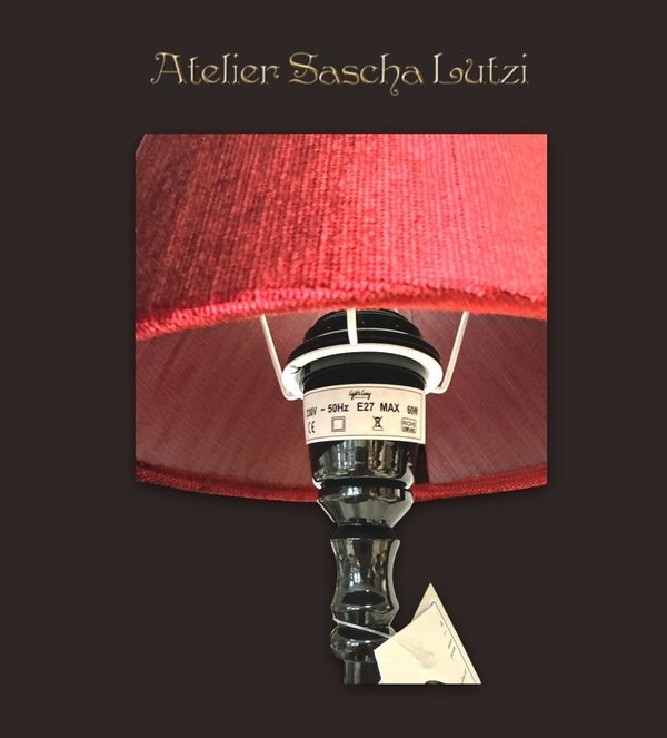Elegante Tischlampe Nachttischlampe Schwarz Bordeauxrot Lampenschirm Velour