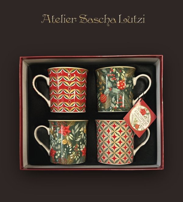 Easy Life Porzellan Kaffebecher Tassen Weihnachtstassen 4-er Set in schöner Box