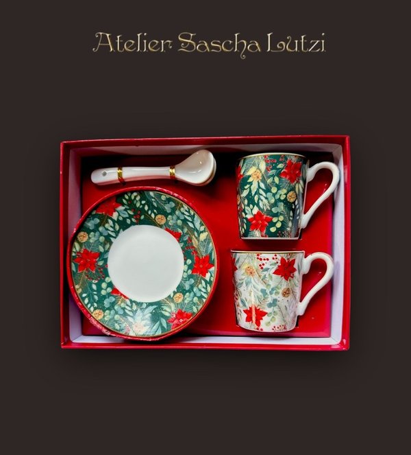 Easy Life Porzellan Espresso Tassen Weihnachtstassen 2-er Set in schöner Box
